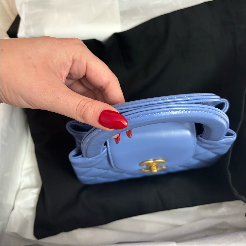 NWT Chanel Kelly Shopper Top Handle Aged Calfskin Blue (Box & Dust Bag) - Picture 5 of 11